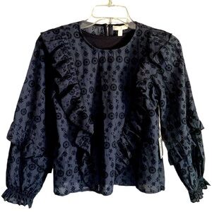 Chelsea & Violet Girls Navy Blue Eyelet 100% Cotton Lace Blouse Size Large